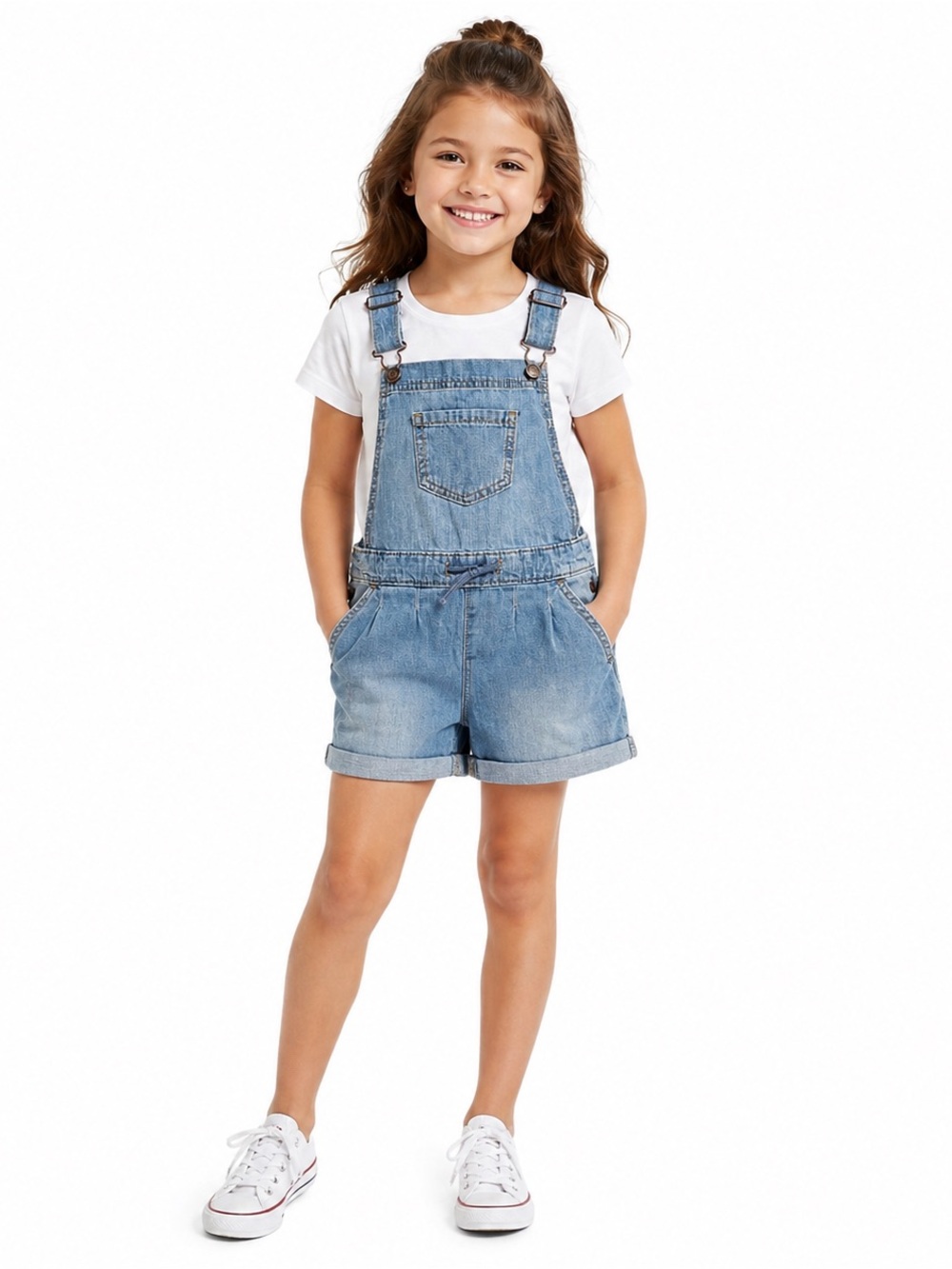Cat & Jack Denim Shortalls Girls 6/6X Blue Overall Shorts Romper Adjustable